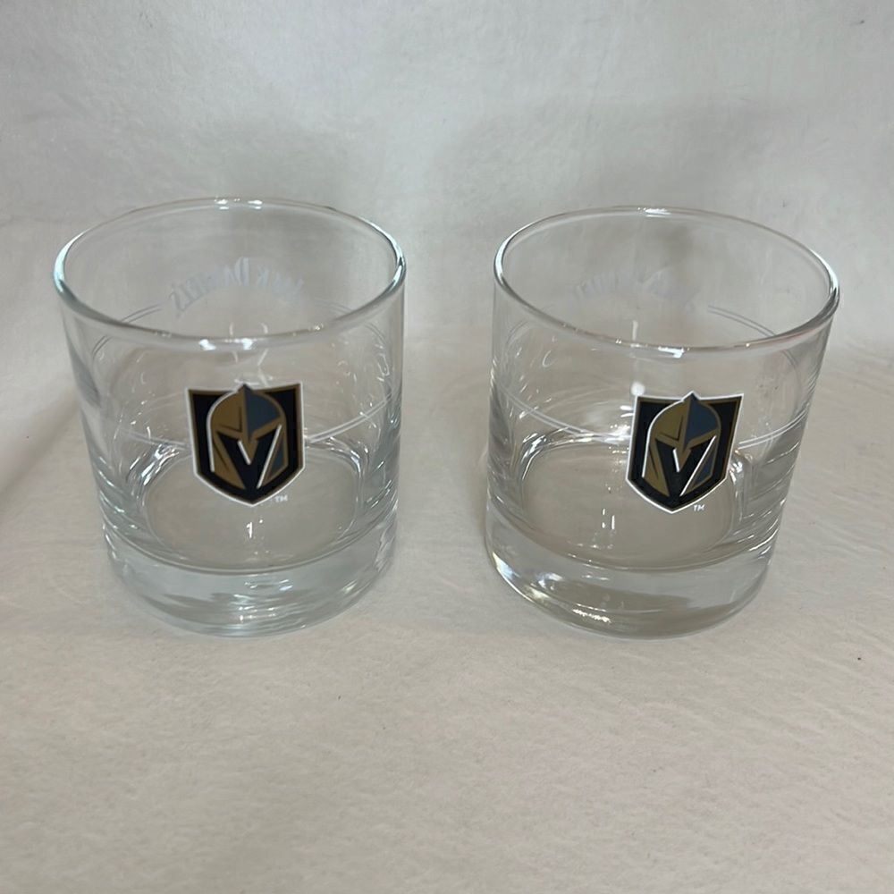 VGK Jack Daniel’s 8 Ounce Glasses Whiskey Rocks Cocktail Bar Hockey Set Of 2